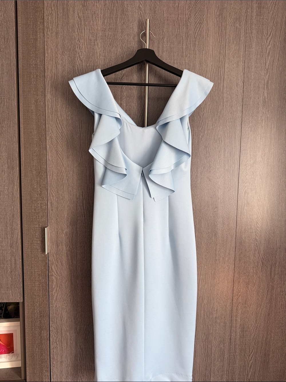 Black Halo Light Blue Ruffle V-Neck Women’s Dress